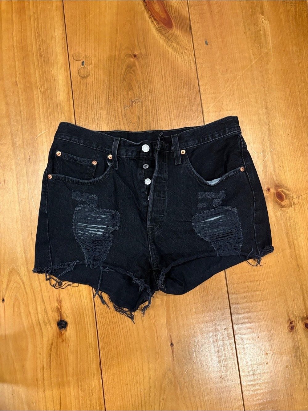 Levi's Black Distressed High-Rise Denim Shorts